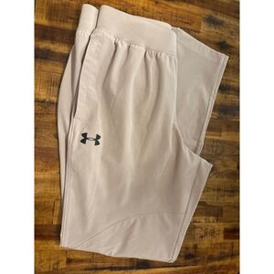 Under Armour Mens Large Beige Fitted Training Warm Up Pants Athleisure